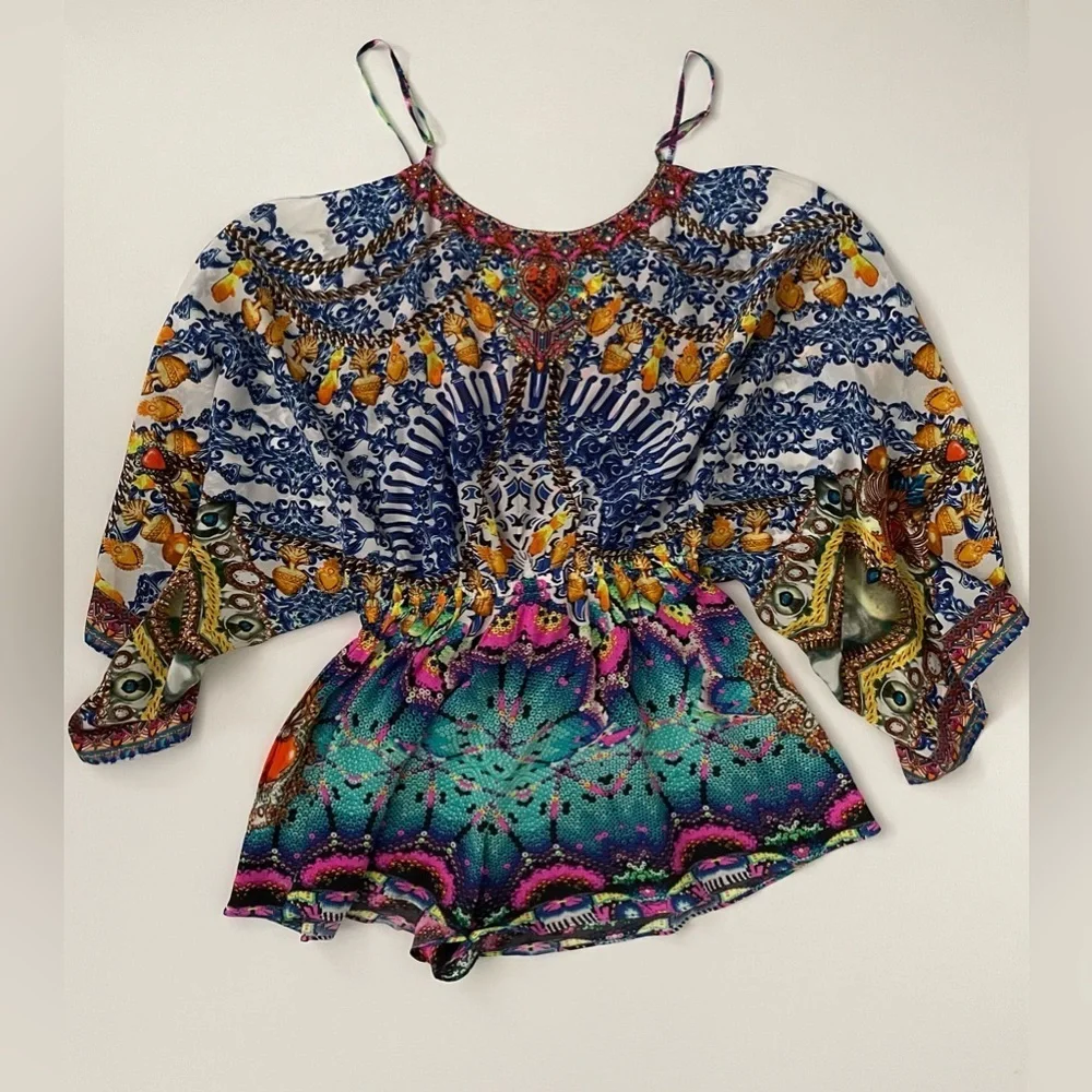 Camilla Drop Shoulder Playsuit Lucky Charms Crystal embellished romper silk - Picture 7 of 14